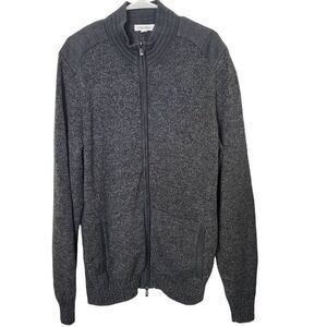 Calvin Klein Zip front sweater Heather gray shoulder patches size XL